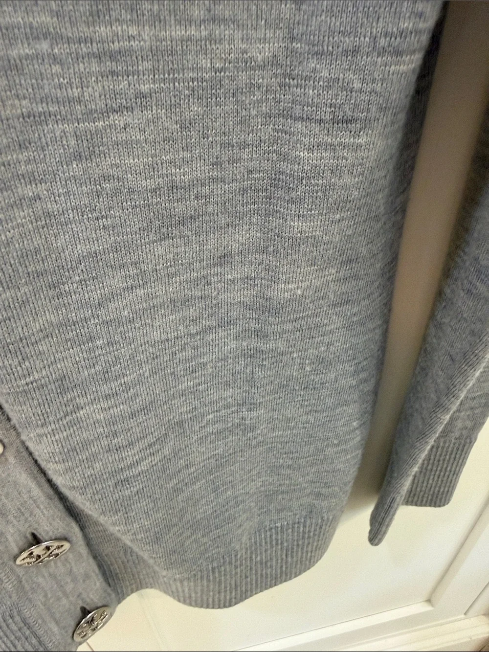 Tory Burch Wool Gray V-Neck Logo Button Cardigan